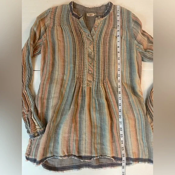 Faherty Evening Playa Stripe Linen Blend Pintuck Tunic Size Small - Picture 5 of 10